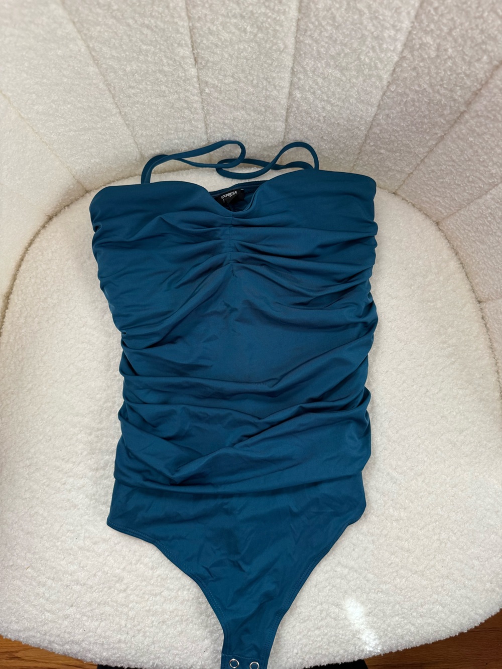 Express Ruched Body Contour Bodysuit in Size XS in Teal